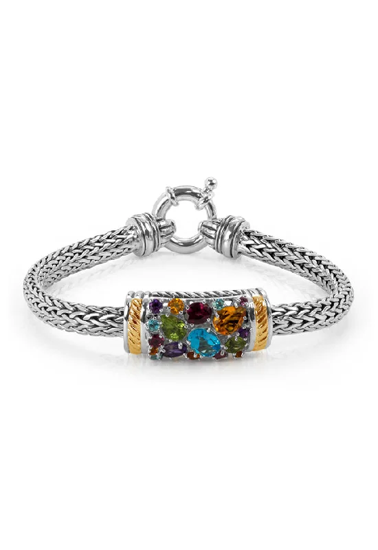 Ladies mystic charm bracelets -925 Sterling Silver & 18K Gold Multi Gemstone Bracelet, 3.25 TCW