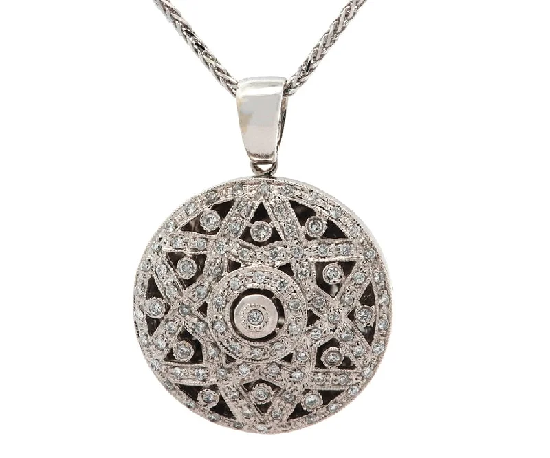 Art deco necklaces -0.70ctw Diamond Floral Star Milgrain Circle Locket Pendant Necklace in 14K