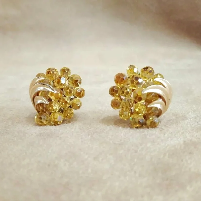 dotted pattern earrings for women -Vintage Trifari Yellow Cluster crystal  Earrings