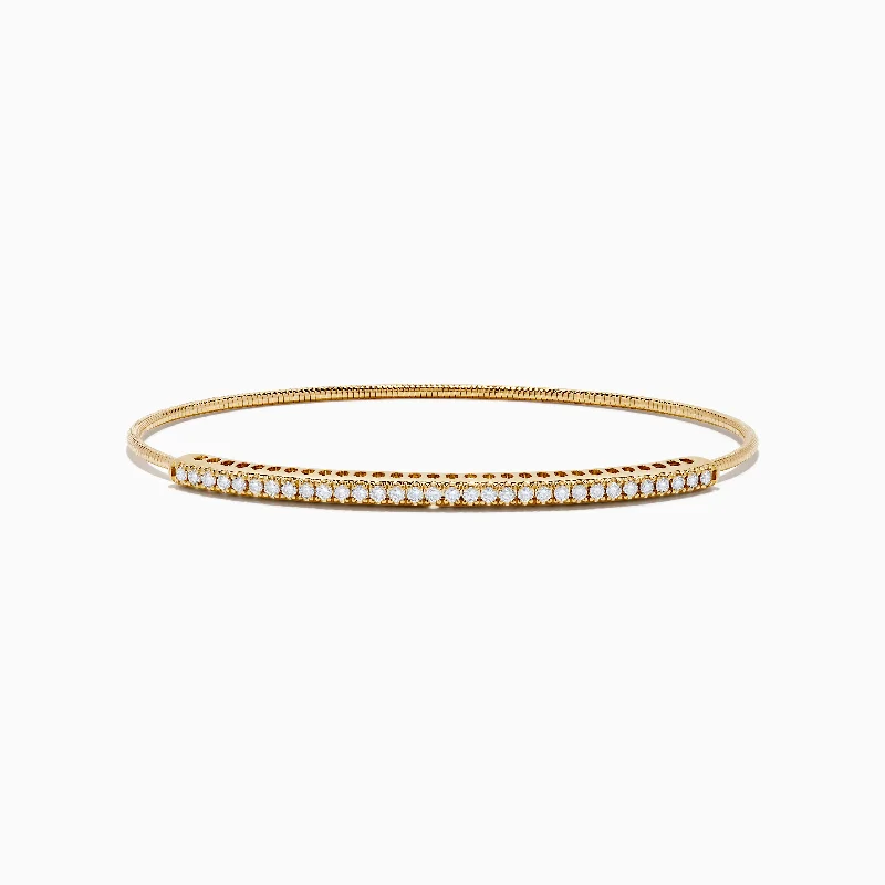 Ladies rough texture bracelets -14K Yellow Gold Flexible Diamond Bangle