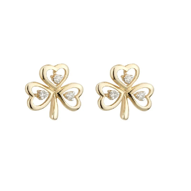 silver wave earrings for women -14K Diamond Shamrock Earrings