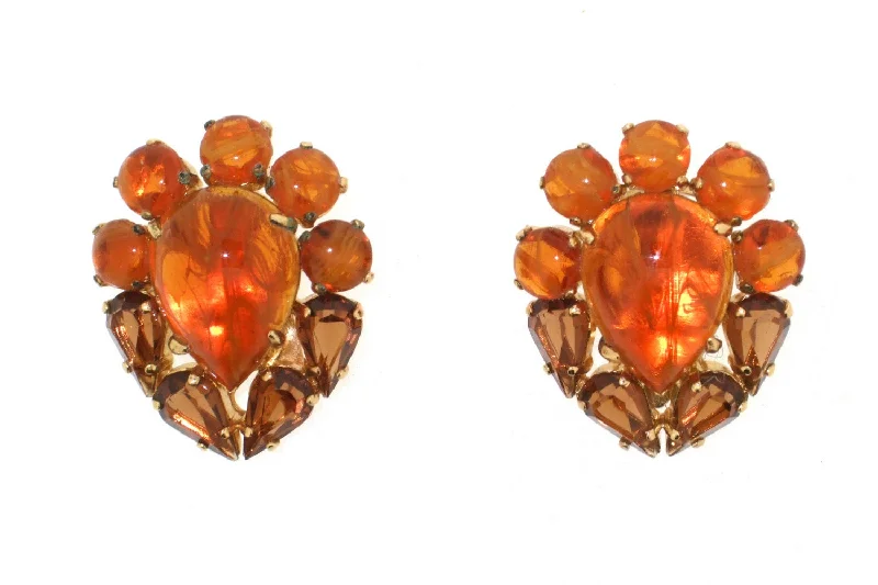 delicate stud earrings for women -Vintage 1958 Christian Dior  Earrings Amber Crystal