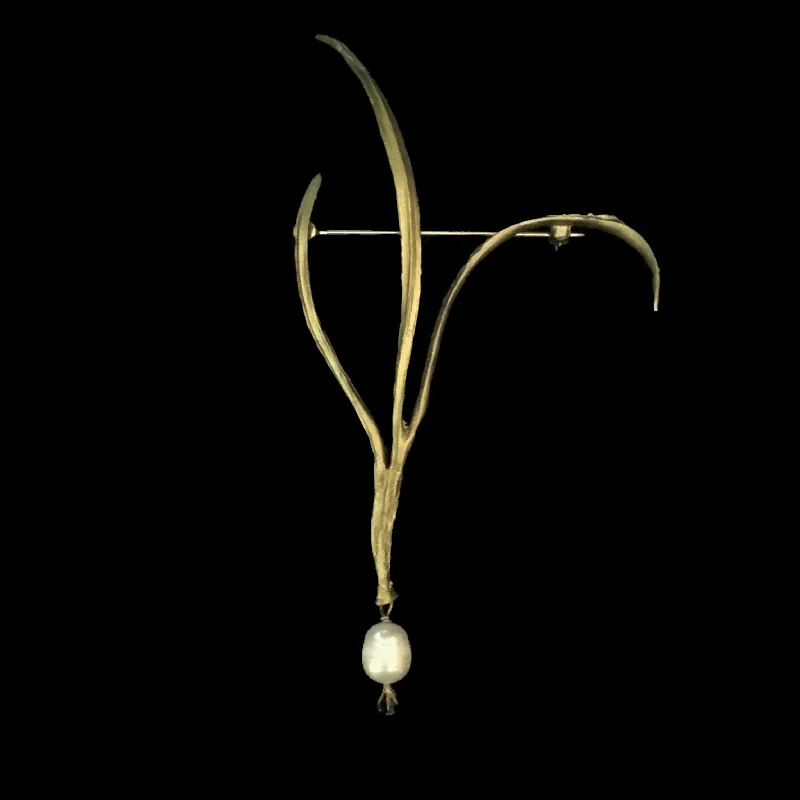 gold filigree brooch for women -Scallion brooch