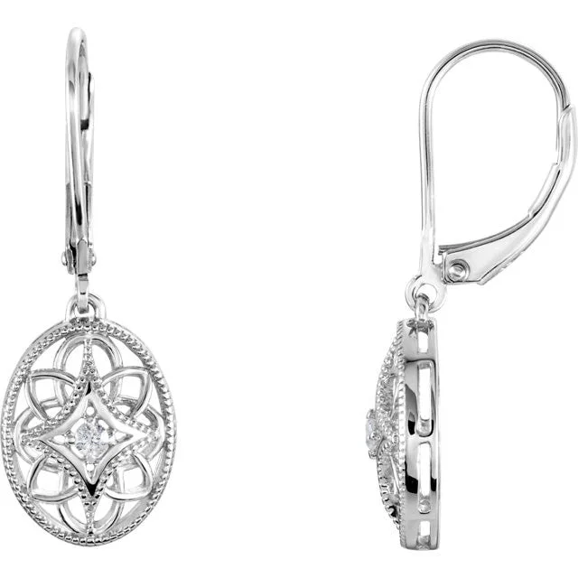 matte silver earrings for women -Sterling Silver .06 CTW Diamond Lever Back Earrings