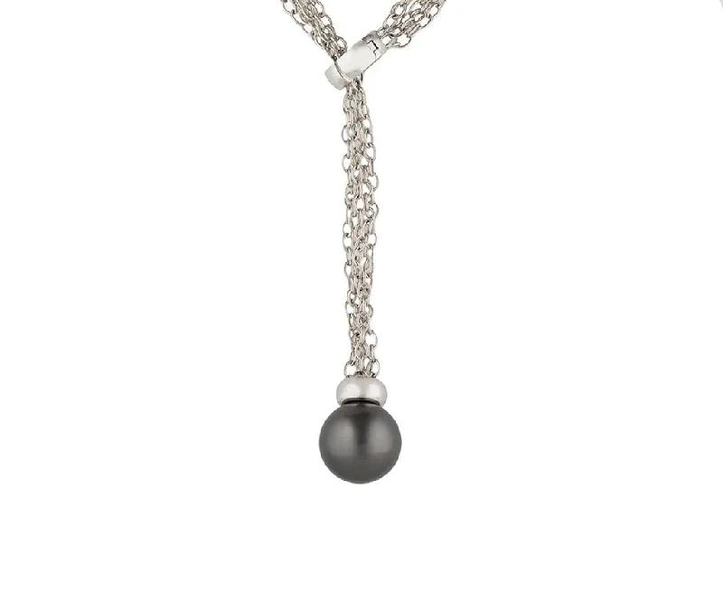 Party dazzle necklaces -Black Tahitian Pearl Lariat Adjustable Necklace in 18K