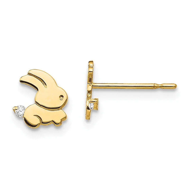 gold filigree earrings for women -14k Yellow Gold CZ Children's Bunny Post Earrings