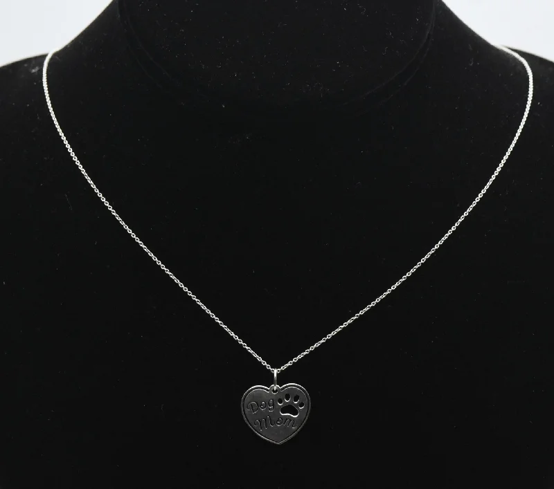 Signature glow necklaces -Vintage Sterling Silver "Dog Mom" Heart Pendant Necklace - 19"