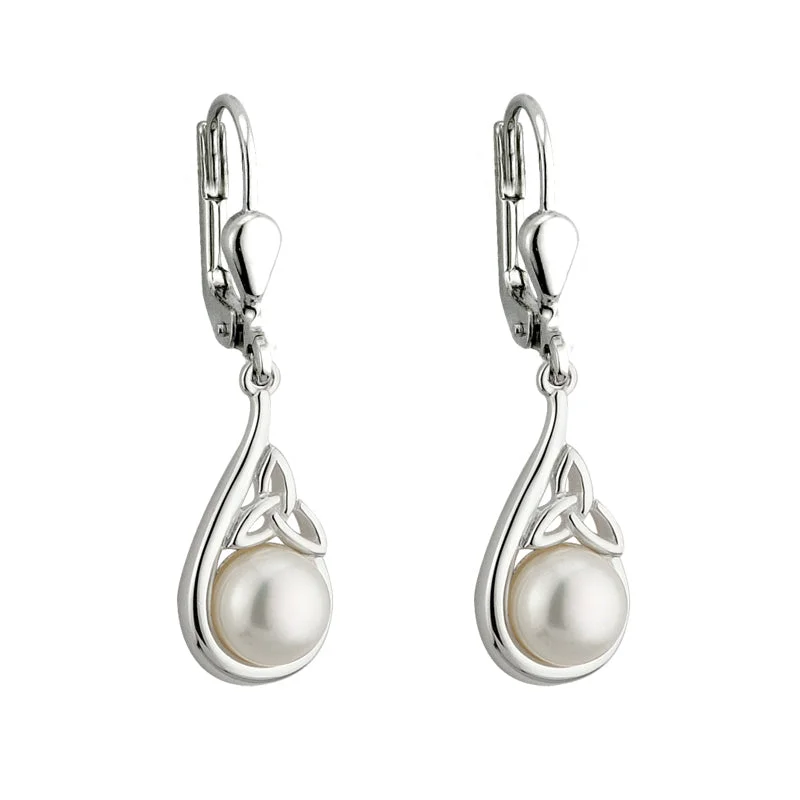 ladies rose gold earrings vines -Silver Trinity Pearl Earrings