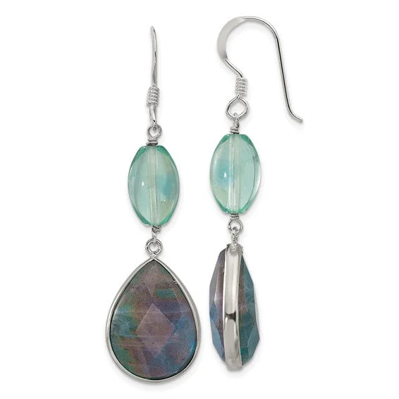 minimalist heart earrings for women -Sterling Silver Fluorite and Labradorite Teardrop Dangle Earrings