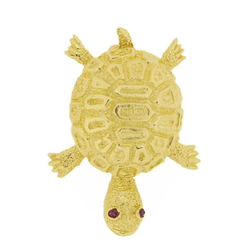 ladies gold brooch dog motifs -Turtle Ruby Accented Brooch in 14K Yellow Gold