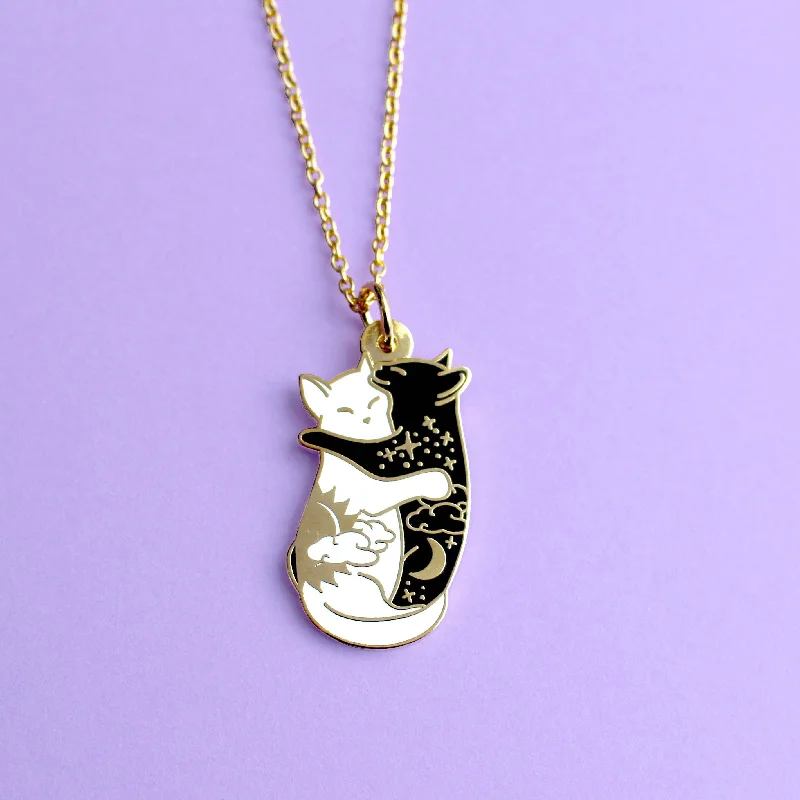 Luxurious gold necklaces -Day & Night Hugging Cats Necklace