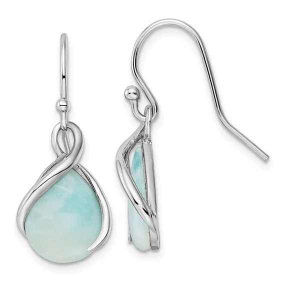 ladies rose gold earrings dangling -Sterling Silver Pear Shape Larimar Twist Dangle Earrings