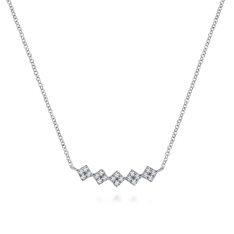 Signature glow necklaces -Gabriel & Co. - NK5795W45JJ - 14K White Gold Square Station Diamond Pav‚ Curved Bar Necklace