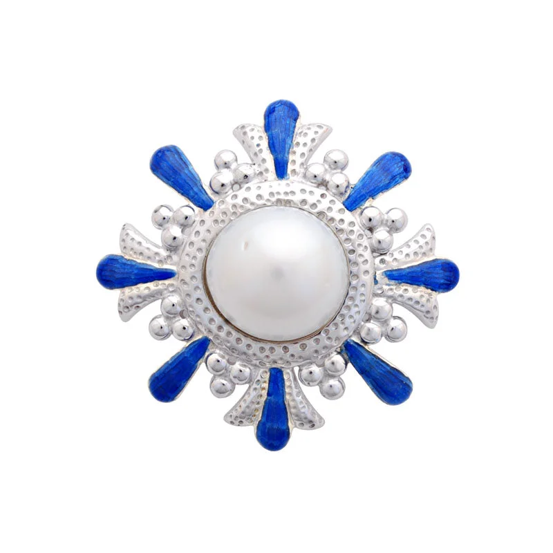 mixed metal brooch for women -Brooch-Pearl (Enamel)