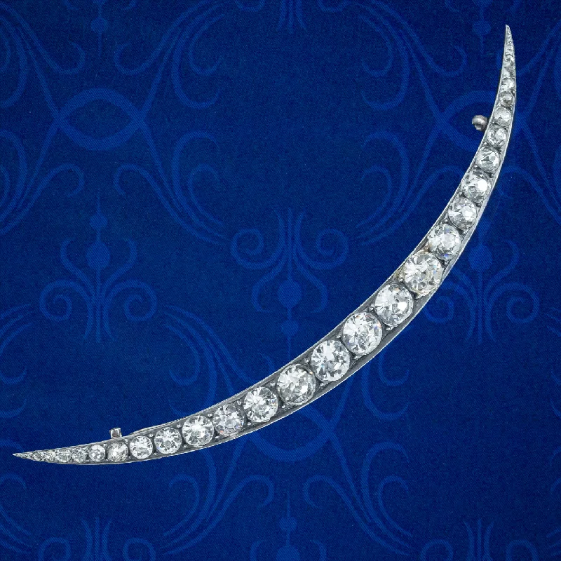 trendy minimalist brooch for ladies -Antique Victorian Paste Crescent Moon Brooch Sterling Silver