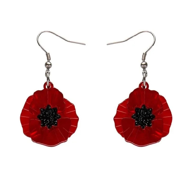 ladies gold earrings dragonfly motifs -Erstwilder Poppy Field Drop Earrings