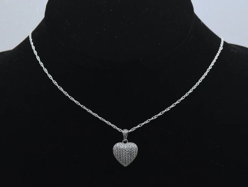 Cosmic gleam necklaces -Vintage Pave Set CZ Sterling Silver Heart Pendant Chain Necklace - 18"