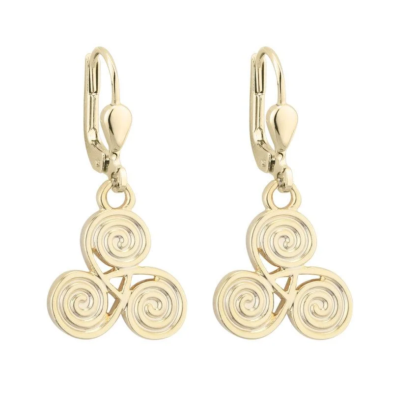 lattice pattern earrings for women -Gold Plated Rhodium Spiral Drop Earrings