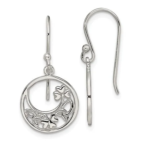 ladies yellow gold earrings beads -Sterling Silver Circle Shamrock And Celtic Knot Dangle Earrings