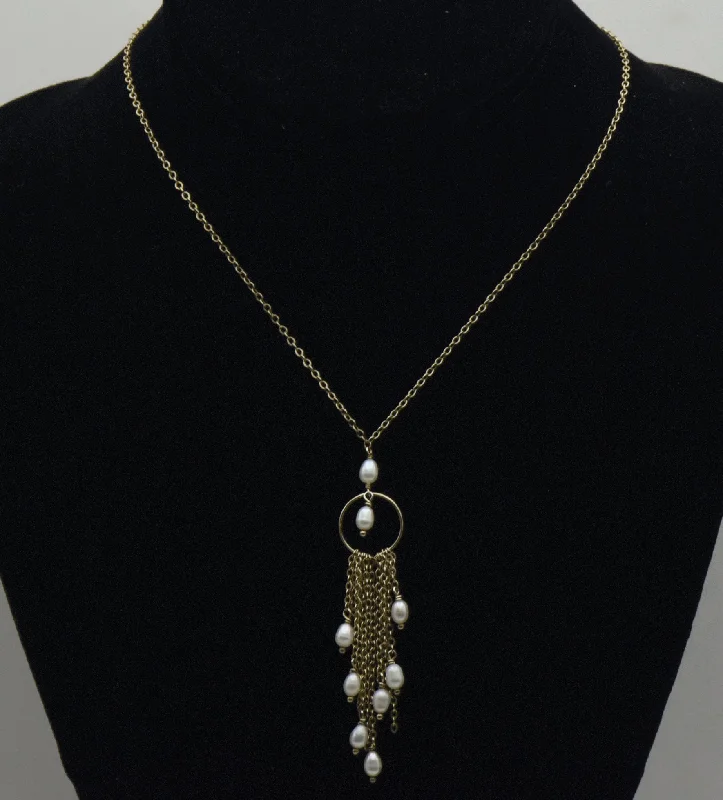 Daring glow necklaces -Vintage Sterling Silver and Pearls Tassel Pendant Chain Necklace