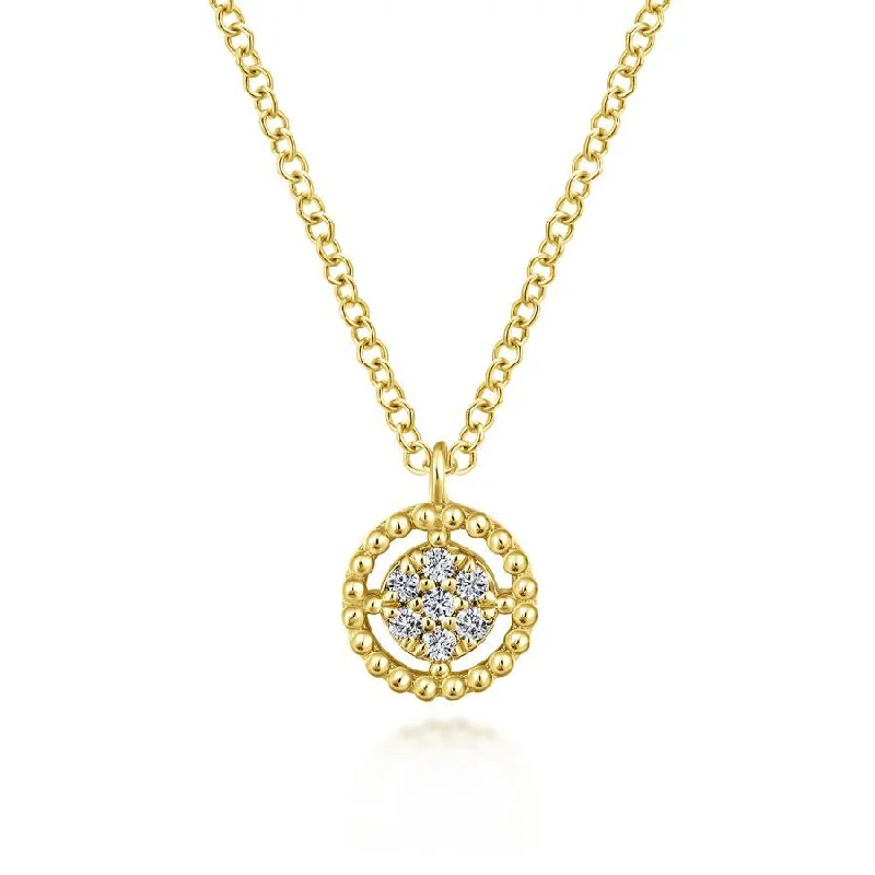 Durable wear necklaces -Gabriel & Co. - NK5723Y45JJ - 14K Yellow Gold Beaded Round Floating Diamond Pendant Necklace