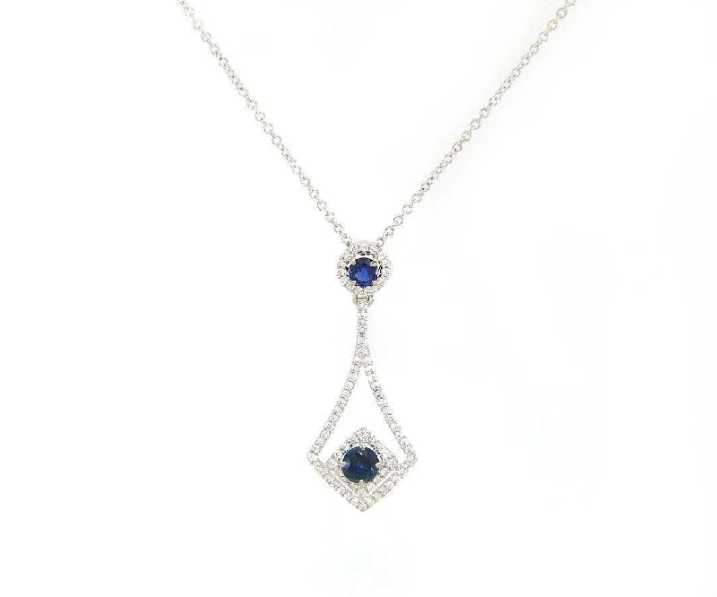 Astral shine necklaces -0.50ctw Sapphire and 0.25ctw Diamond Frame Kite Pendant Necklace in 14K