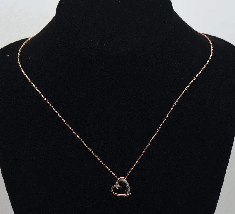 Dream haze necklaces -Vintage Rose Gold Tone Diamonds Heart Pendant Sterling Silver Chain Necklace - 18"