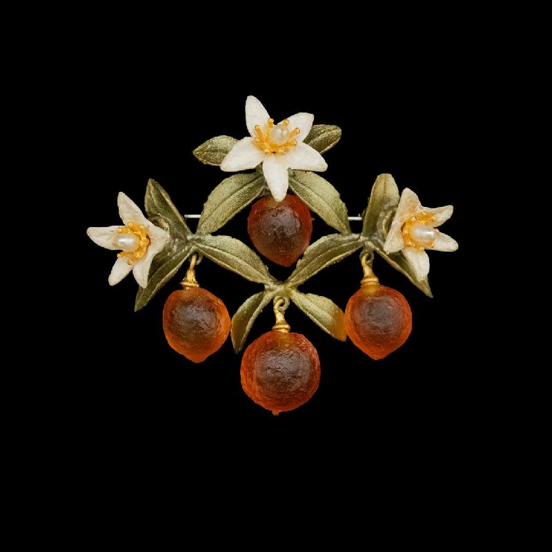 simple silver brooch for women -Orange Brooch - Flower Drop