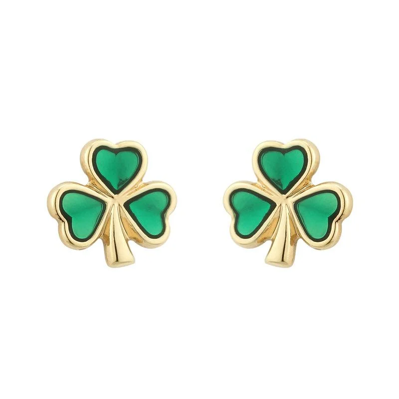 ladies gold earrings lotus motifs -Gold Plated Enamel Shamrock Earrings