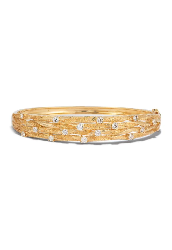 Ladies explorer vibe bracelets -D'Oro 14K Textured Yellow Gold Diamond Bangle, 1.01 TCW