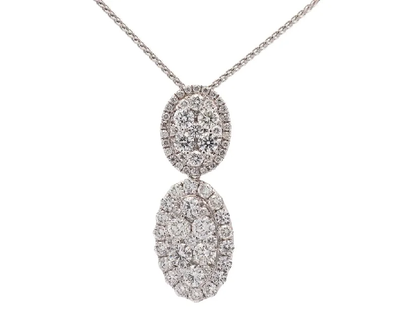 Punk rock necklaces -2.50ctw Round Diamond Cluster Frame Drop Pendant Necklace in 18K