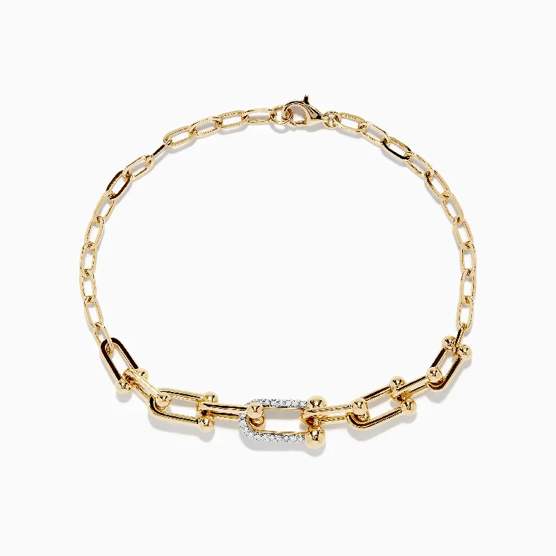 Ladies oceanic tide bracelets -D'oro 14K Yellow Gold Chain Link Diamond Bracelet 0.24 TCW