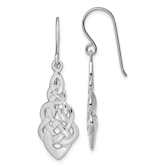 lattice pattern earrings for women -Sterling Silver Celtic Knot Dangle Earrings