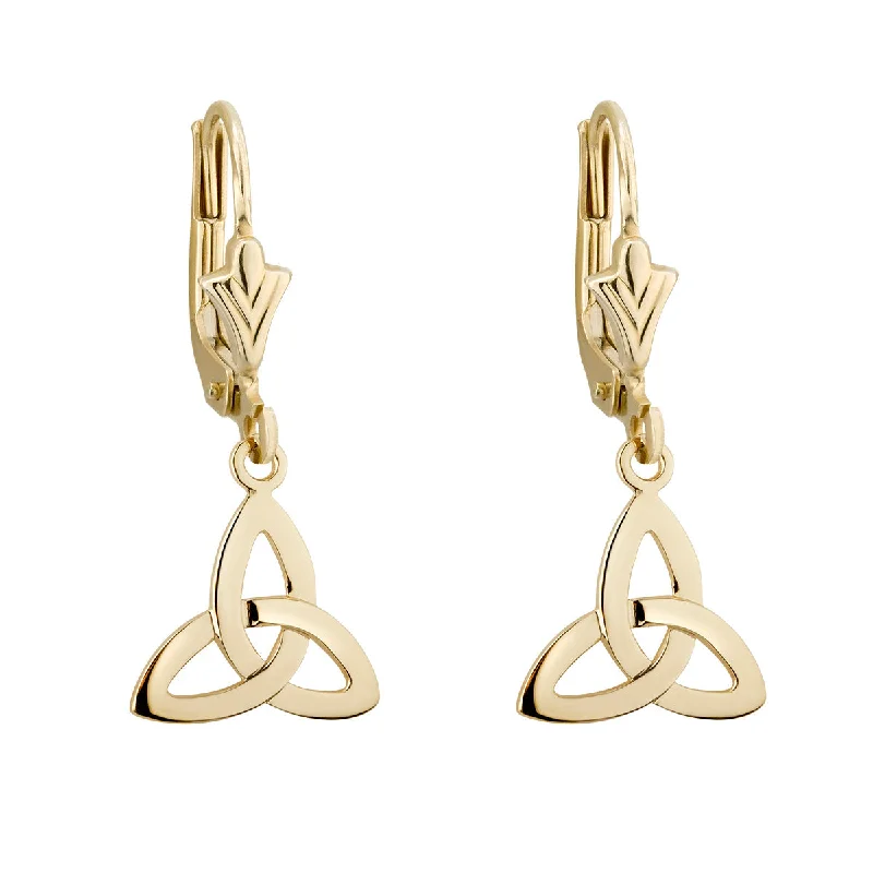 ladies earrings diamond cut edges -18K Gold Trinity Knot Drop Earrings