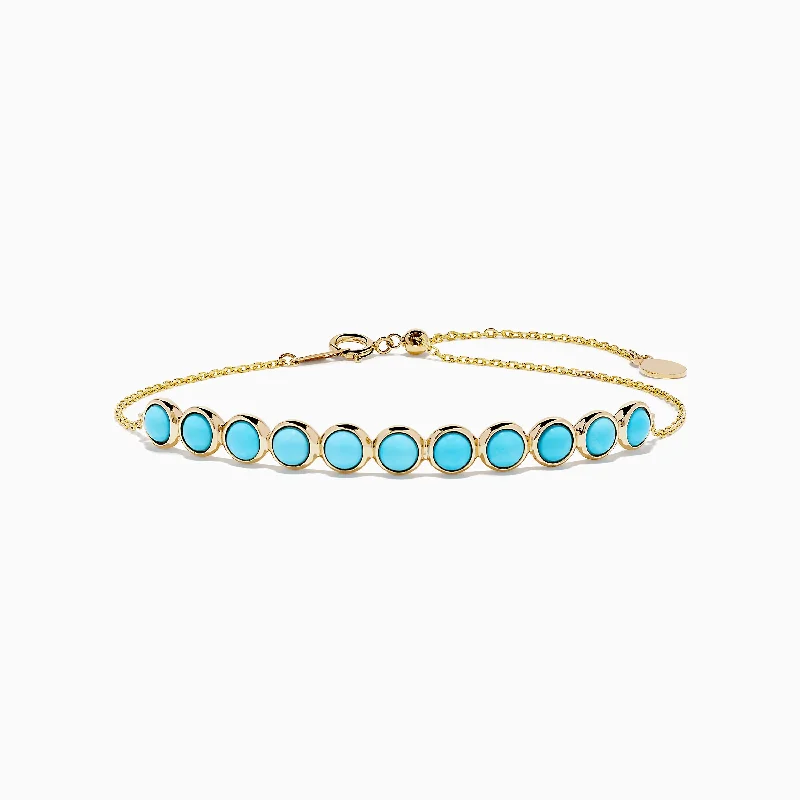 Ladies courage flair bracelets -14K Yellow Gold Turquoise Bolo Bracelet 3.30 TCW