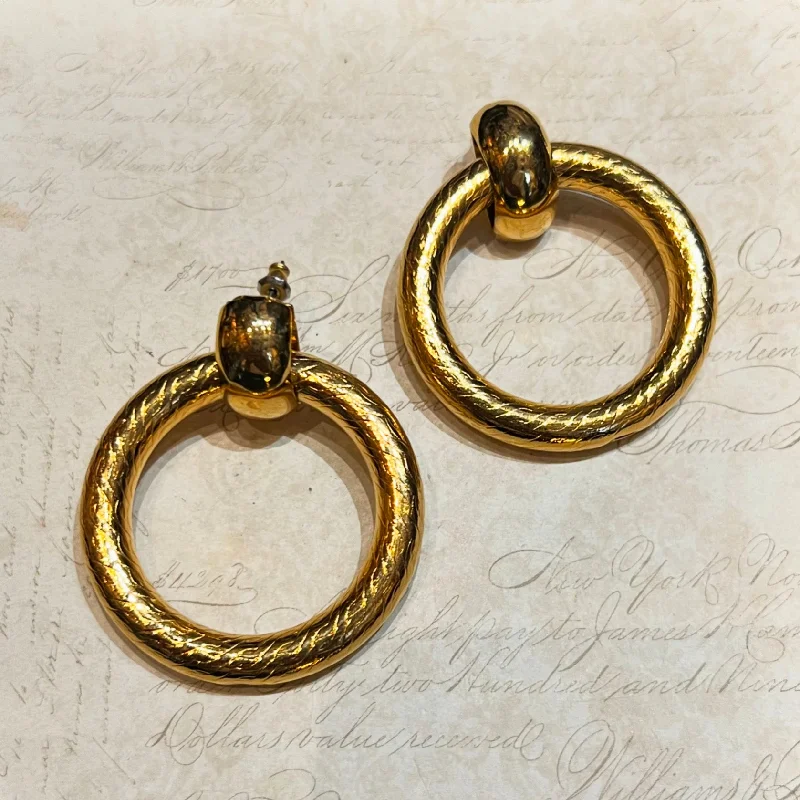 twisted design earrings for women -Vintage Door Knocker Gold Earrings