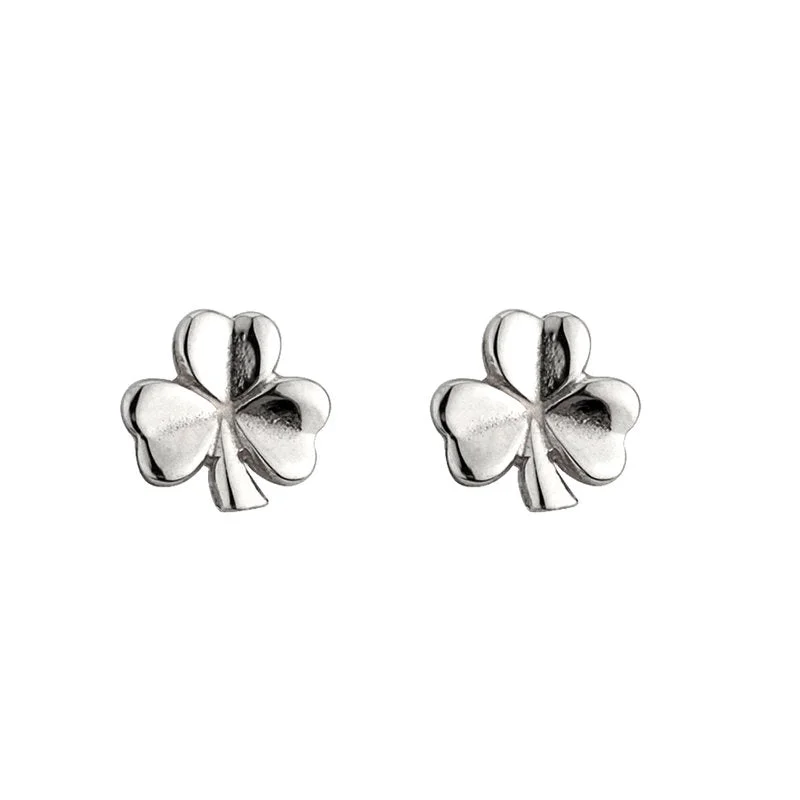 ladies gold earrings peacock motifs -Silver Shamrock Stud Earrings