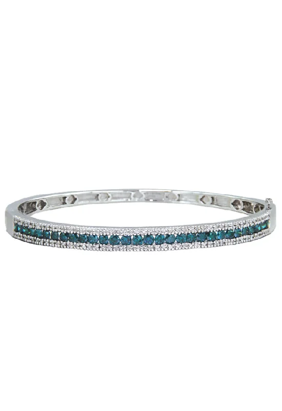 Ladies professional sleek bracelets -Bella Bleu 14K White Gold Blue and White Diamond Bangle, 2.13 TCW