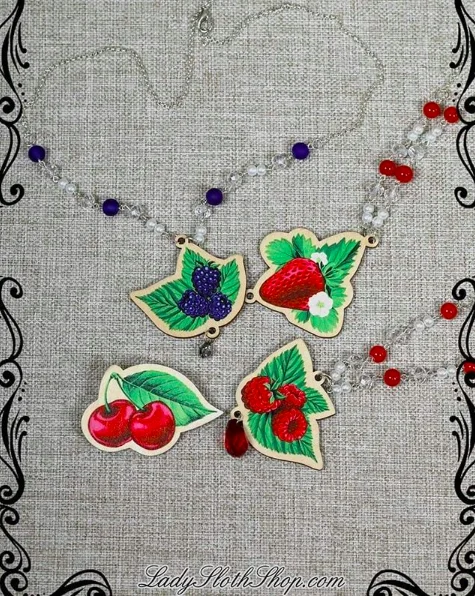 Gleaming silver necklaces -Instant Shipping! Very Berry Necklace (4 Fruits)