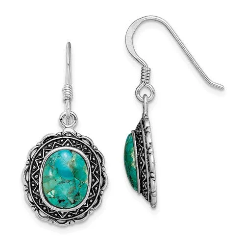 premium platinum earrings for women -Sterling Silver Antiqued with Recon. Turquoise Earrings